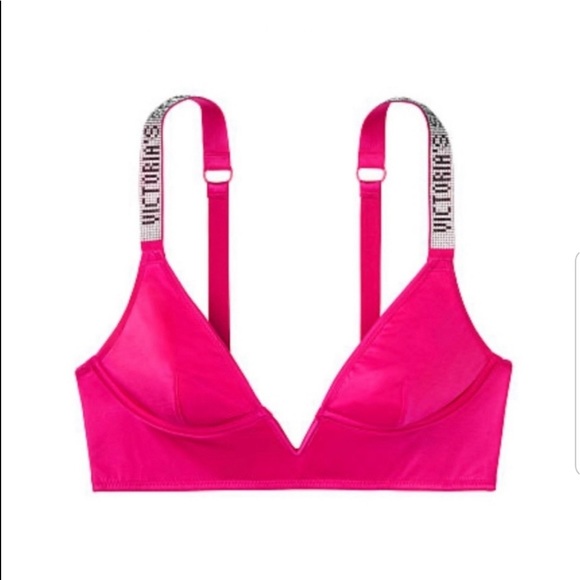 Victorias Secret Long Line V Shine Strap Bra Hot Fuchsia Pink Set - Picture 5 of 10